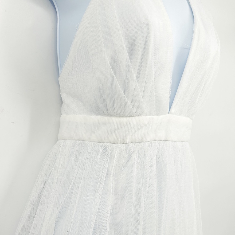 Windsor Womens White Tulle V-Neck Open Back Slit Formal Bridal Maxi Dress Size S - Picture 5 of 8